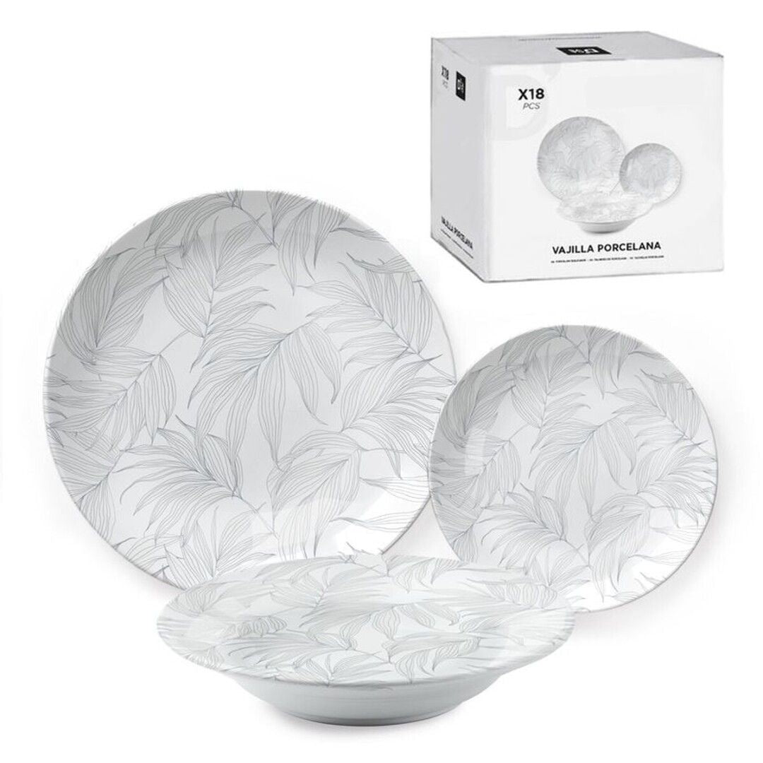 VAJILLA 18 PIEZAS HOJA GRIS