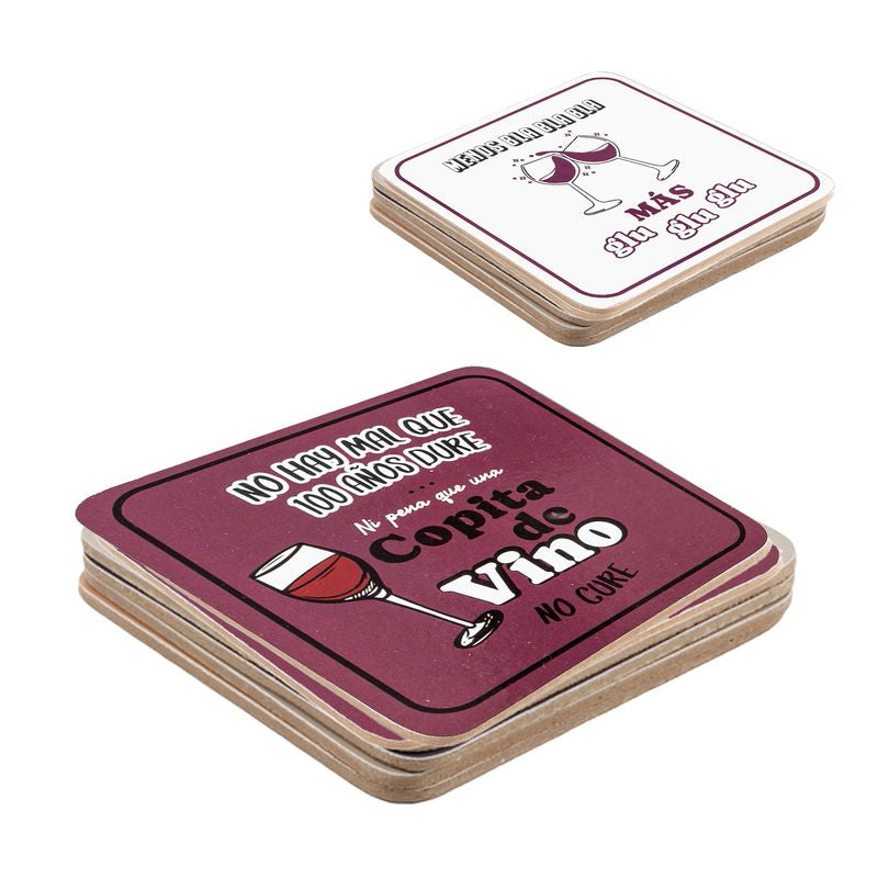 JUEGO 4 POSAVASOS BASE CORCHO VINO