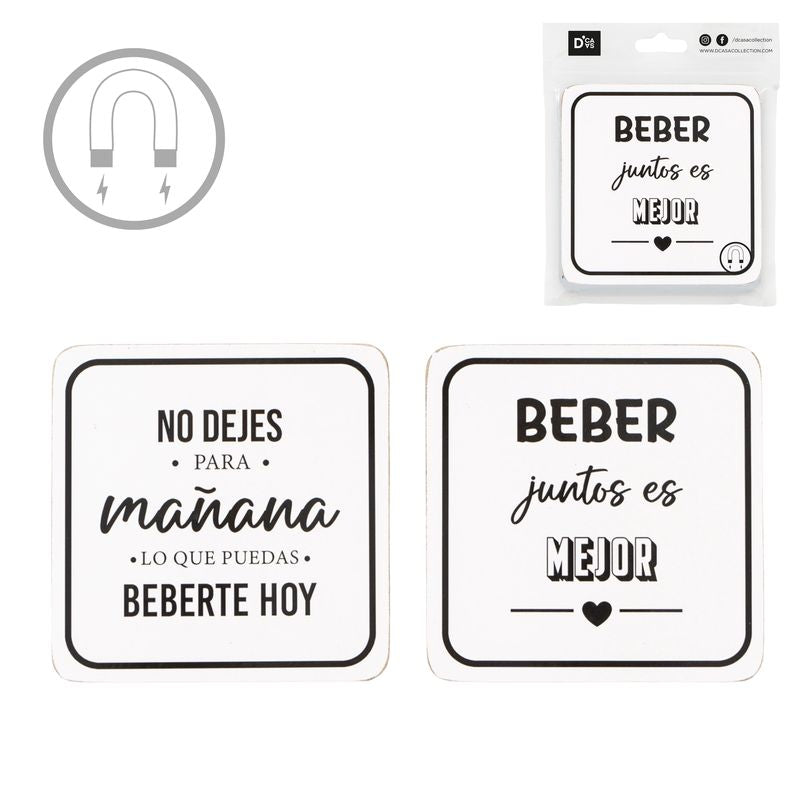 JUEGO DE 2 POSAVASOS CON IMAN FRASES