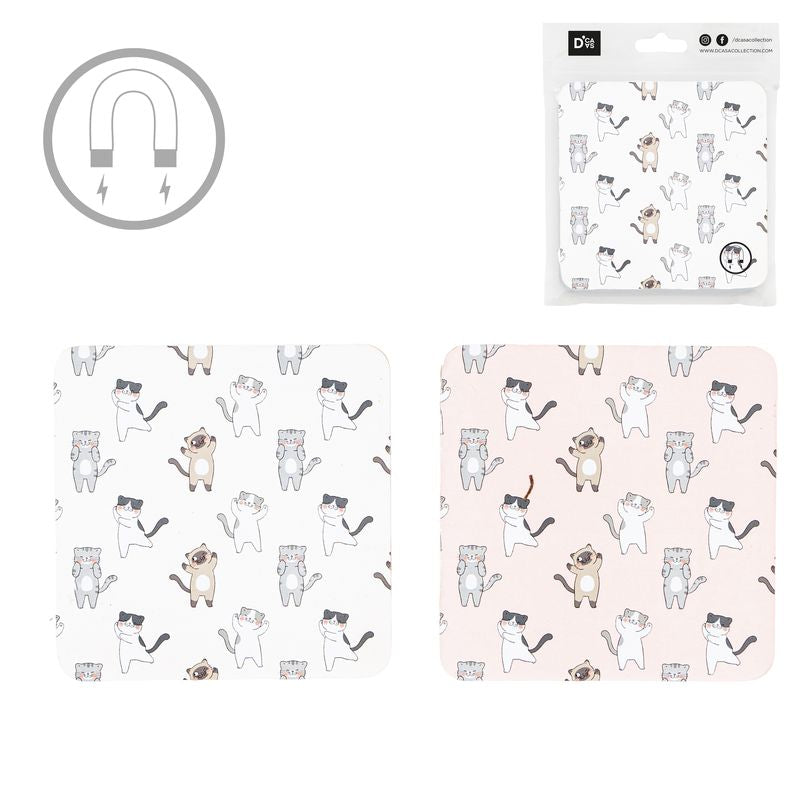 JUEGO DE 2 POSAVASOS CON IMAN GATOS