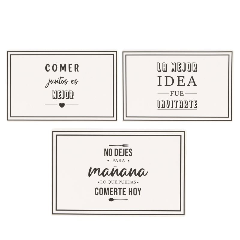 JUEGO DE 3 INDIVIDUAL PLASTICO FRASES