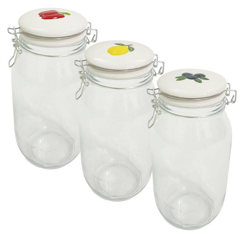 JUEGO DE 3 BOTE CRISTAL 2,2L TAPA CERAMICA