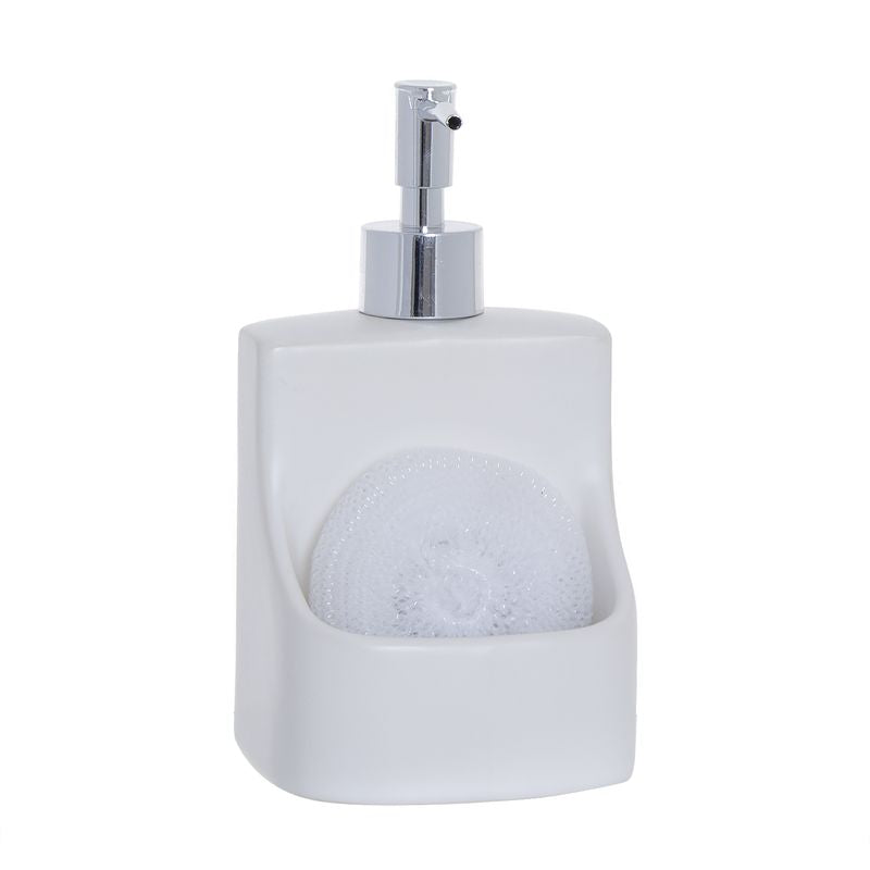 DISPENSADOR JABON CON ESTROPAJO BLANCO