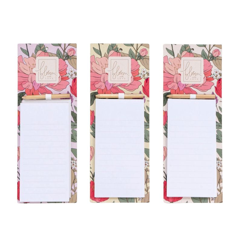 JUEGO DE 3 BLOC NOTAS IMAN CON LAPIZ FLORES