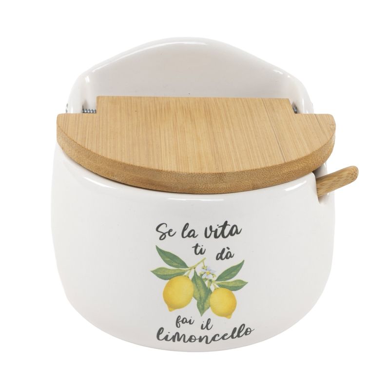 AZUCARERO TAPA BAMBU CON CUCHARA LIMONES