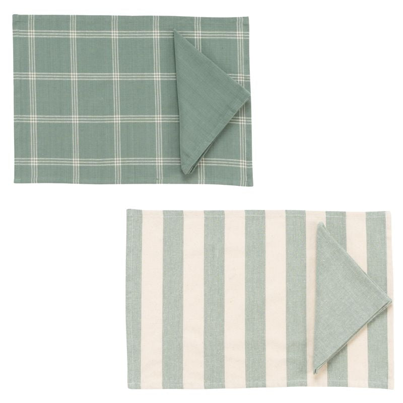 JUEGO DE 2 SET INDIVIDUAL CON SERVILLETA ALGODON VERDE AGUA