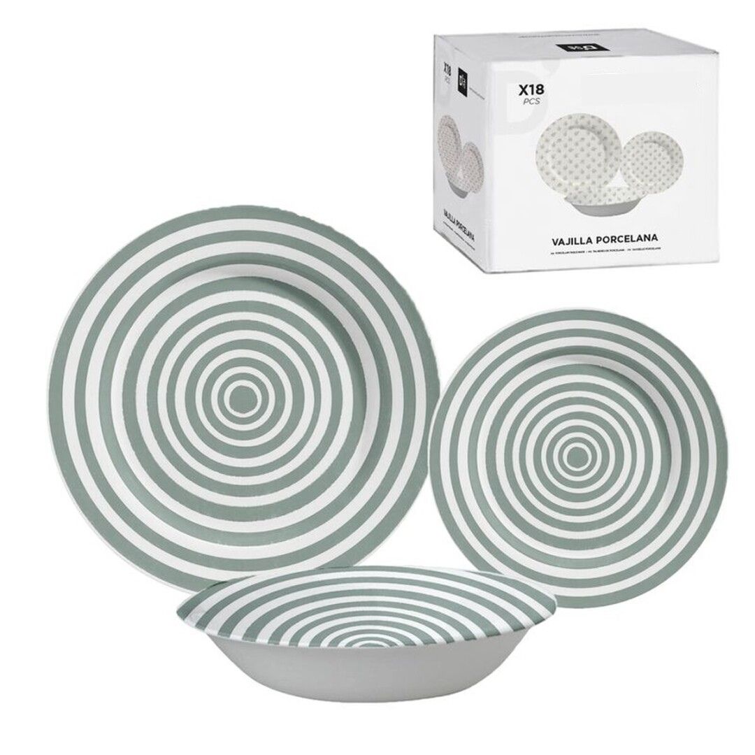 VAJILLA 18 PIEZAS RAYAS VERDE AGUA