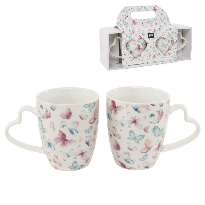 JUEGO DE 2 MUGS 384ML MARIPOSAS