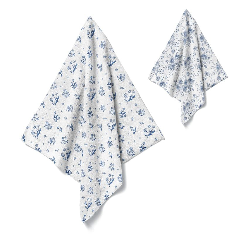 JUEGO DE 2 PAÑO COCINA 35X50 MICROFIBRA FLORES AZUL