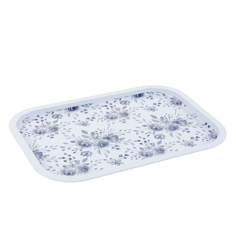 BANDEJA METAL 40X28,5 FLORES AZUL
