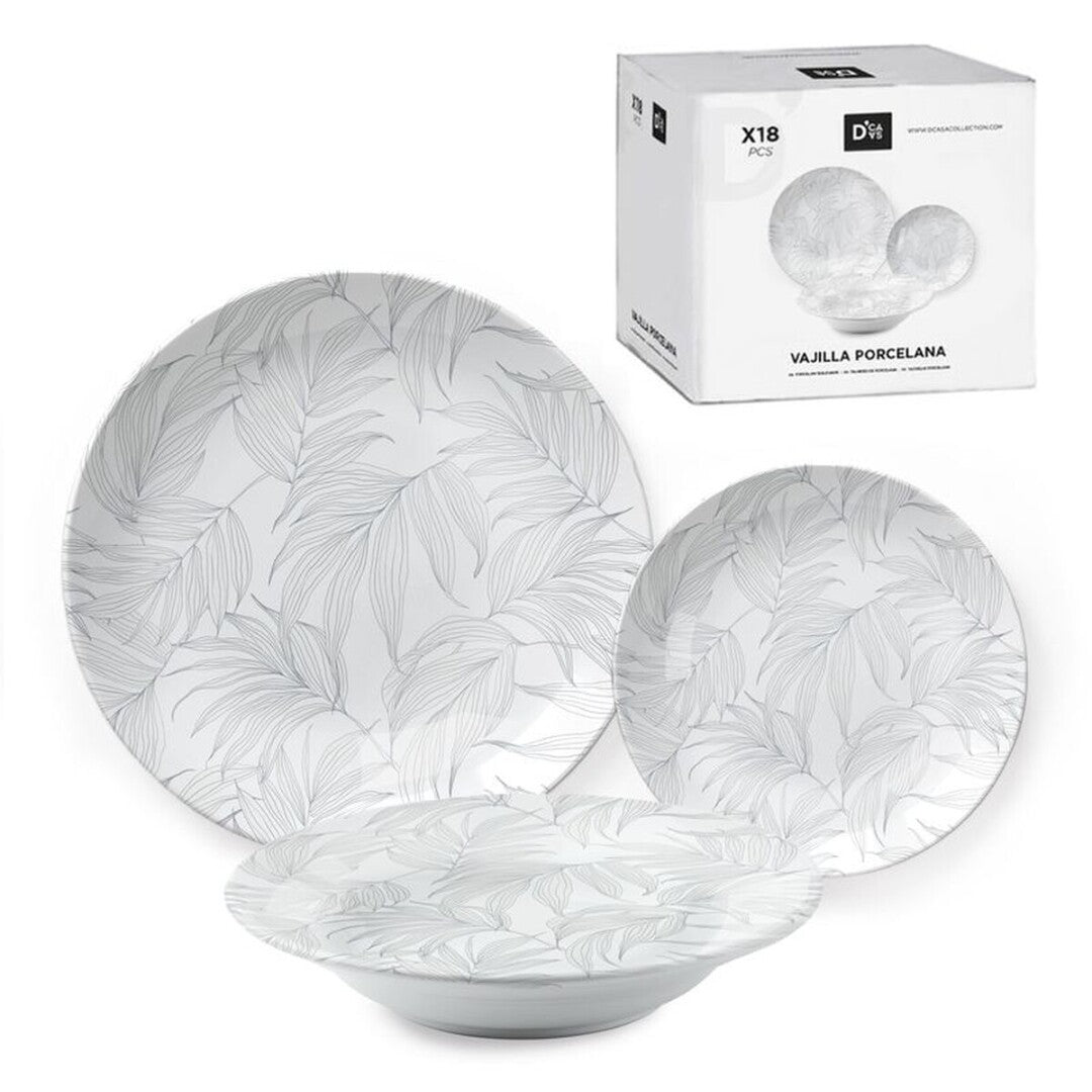VAJILLA 18 PIEZAS HOJA GRIS