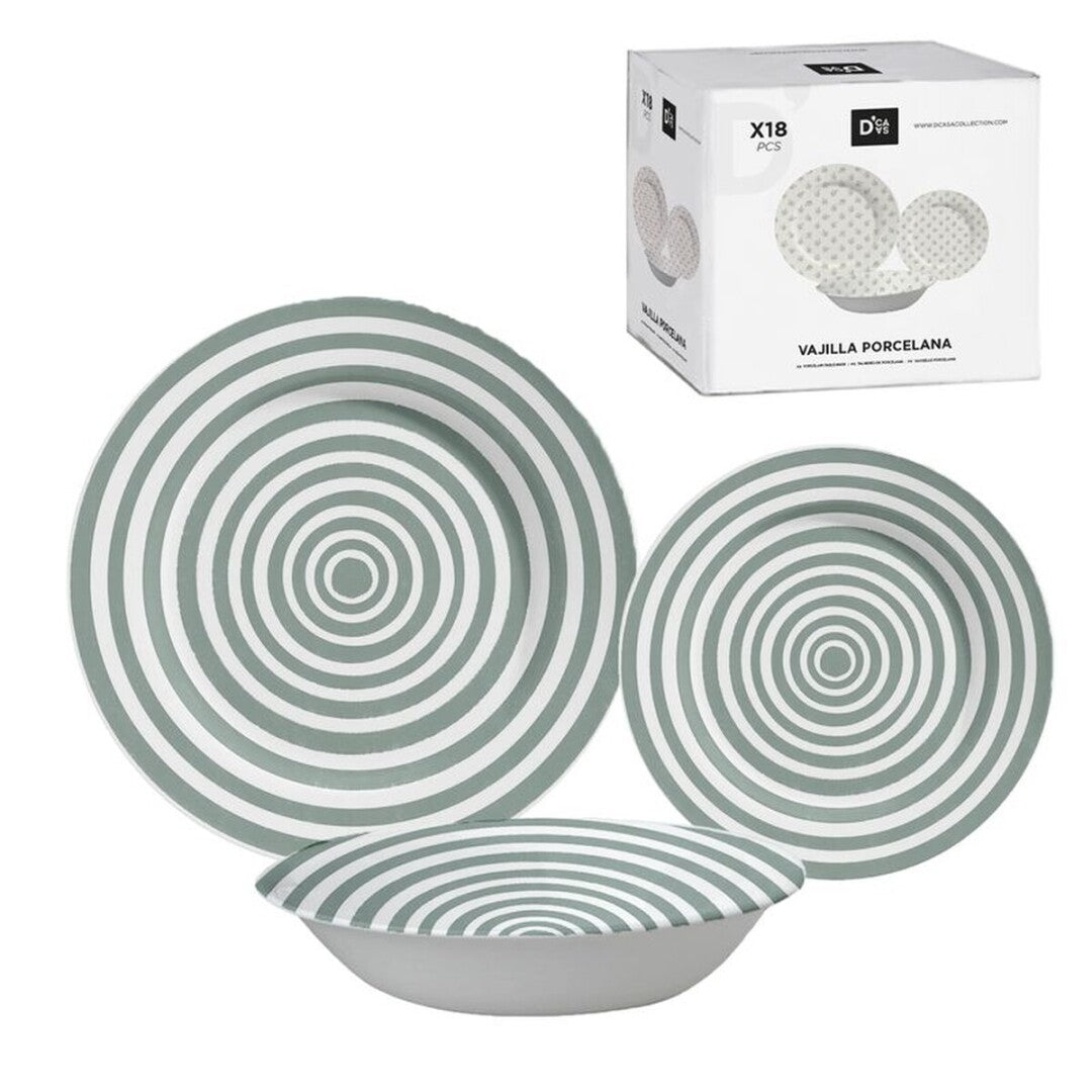 VAJILLA 18 PIEZAS RAYAS VERDE AGUA