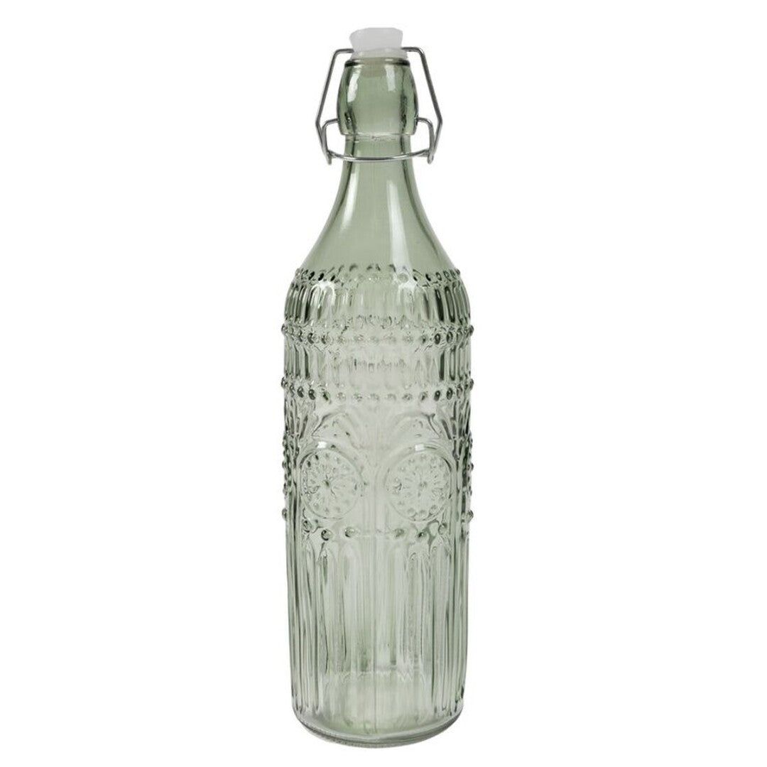 BOTELLA 1L CRISTAL GRABADO VERDE AGUA