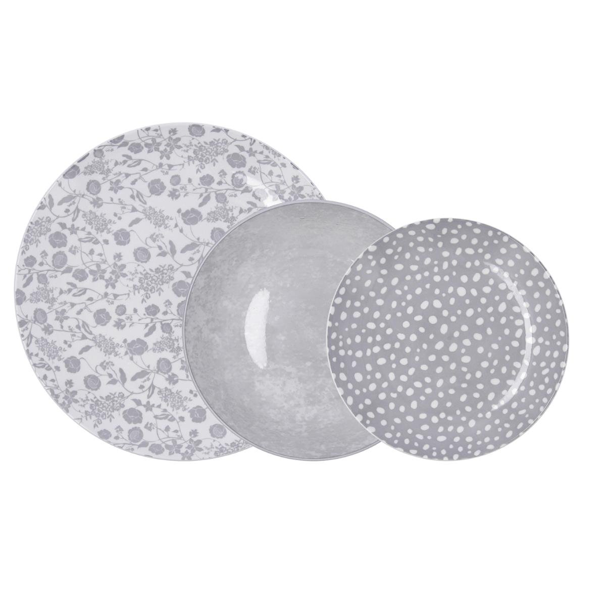 VAJILLA ESTAMPADO FLORAL GRIS
