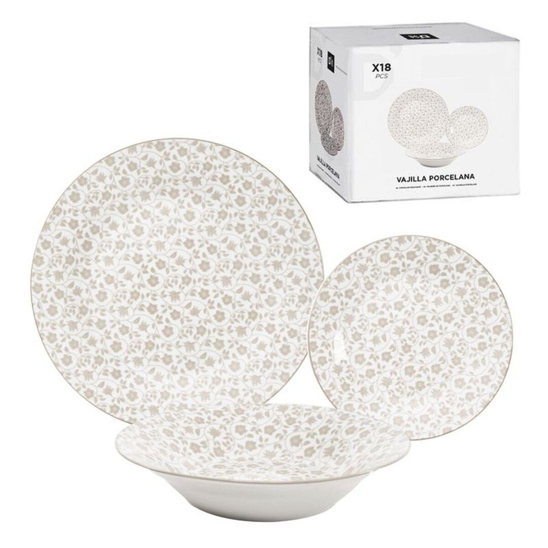 VAJILLA 18 PIEZAS FLOR BEIGE