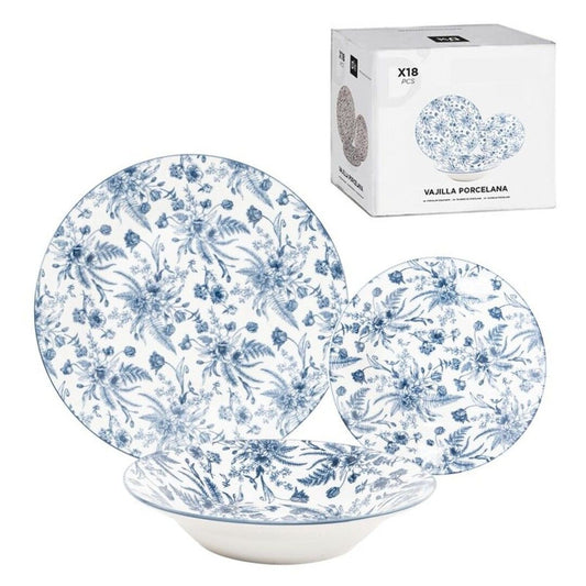 VAJILLA 18 PIEZAS FLOR AZUL