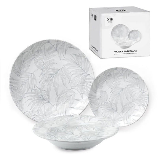 VAJILLA 18 PIEZAS HOJA GRIS