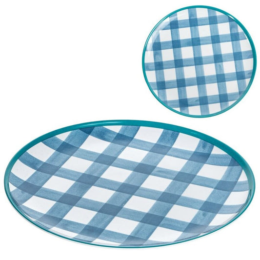 PLATO LLANO MELAMINA VICHY AZUL