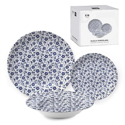 VAJILLA 18 PIEZAS FLOR AZUL