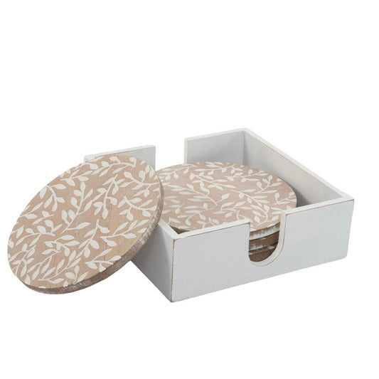 JUEGO DE 4 POSAVASOS EN CAJA HOJAS