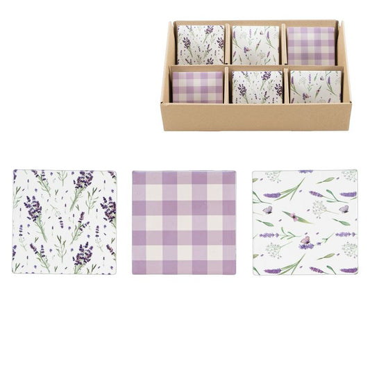 JUEGO DE 3 POSAVASOS CERAMICA BASE CORCHO LAVANDA