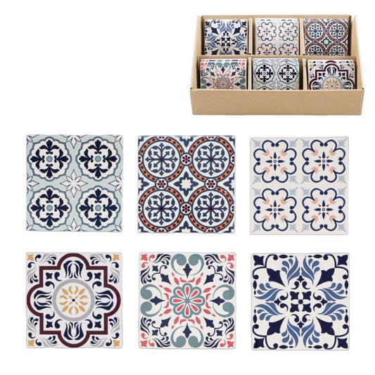 JUEGO DE 6 POSAVASOS CERAMICA BASE CORCHO HIDRAULICO