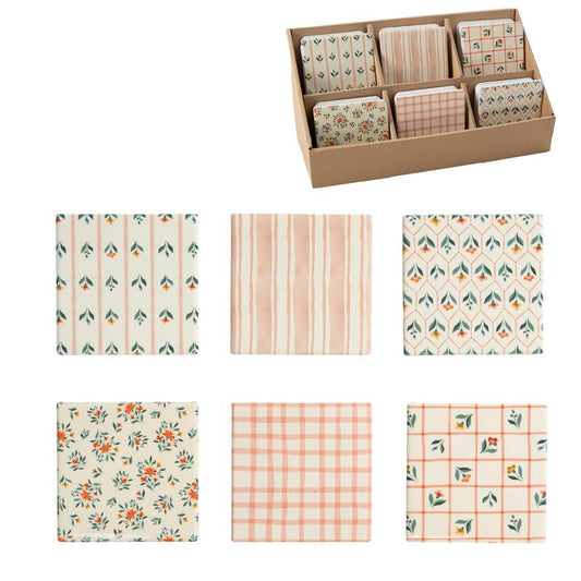 JUEGO DE 6 POSAVASOS CERAMICA BASE CORCHO