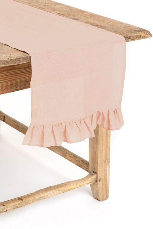 CAMINO DE MESA 35X150 VOLANTES ROSA MAQUILLAJE