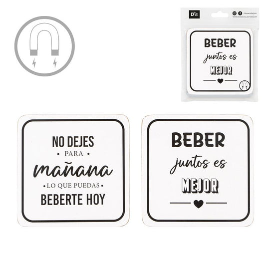 JUEGO DE 2 POSAVASOS CON IMAN FRASES