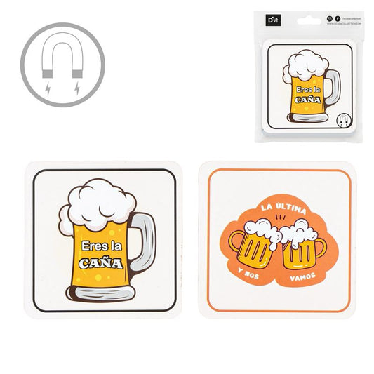 JUEGO DE 2 POSAVASOS CON IMAN CERVEZA