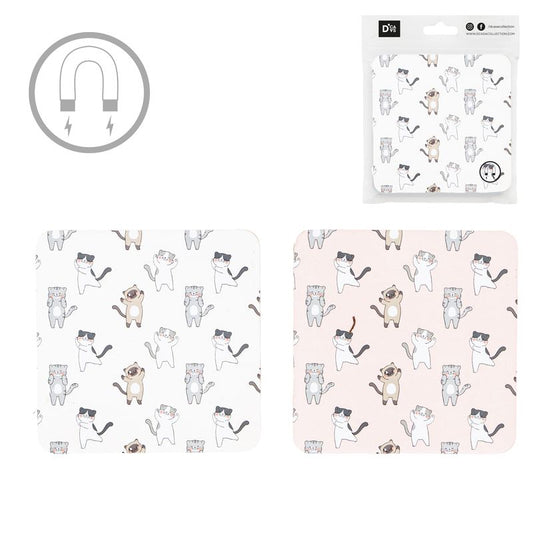 JUEGO DE 2 POSAVASOS CON IMAN GATOS