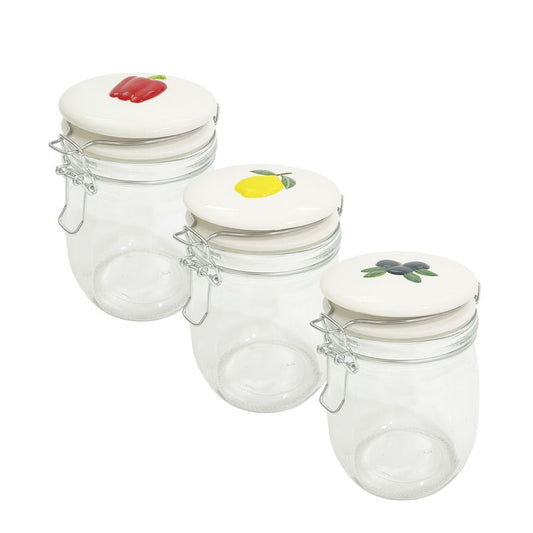 JUEGO DE 3 BOTE CRISTAL 800ML TAPA CERAMICA