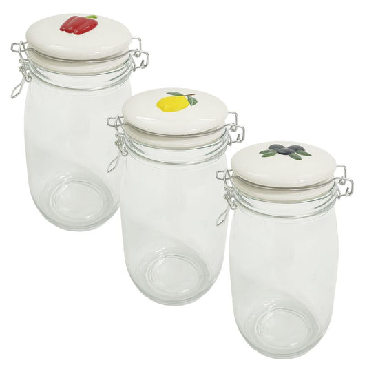 JUEGO DE 3 BOTE CRISTAL 1,5L TAPA CERAMICA