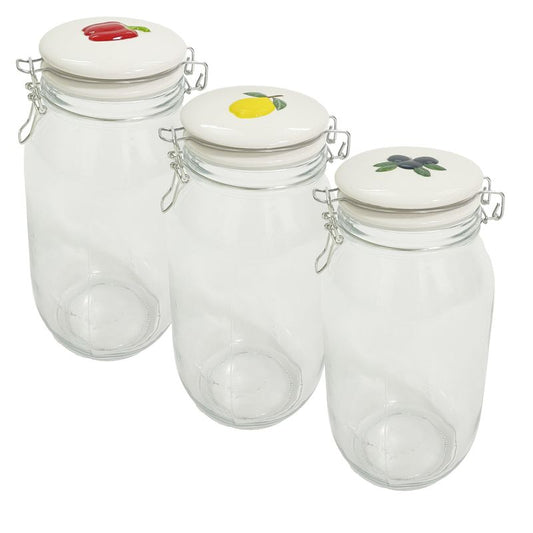 JUEGO DE 3 BOTE CRISTAL 2,2L TAPA CERAMICA