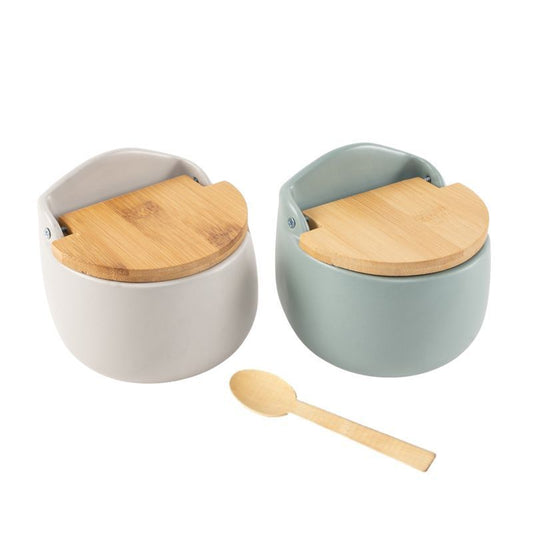 JUEGO DE 2 AZUCARERO TAPA BAMBU CON CUCHARA