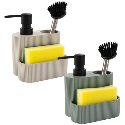 JUEGO DE 2 DISPENSADOR JABON CON ESTROPAJO Y CEPILLO