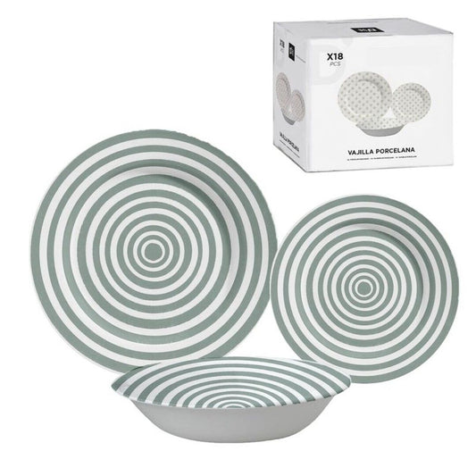 VAJILLA 18 PIEZAS RAYAS VERDE AGUA