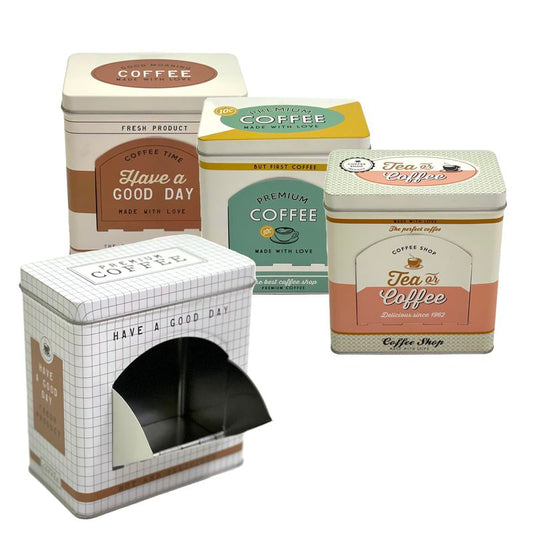 JUEGO DE 4 BOTE METAL PARA CAPSULAS CAFE