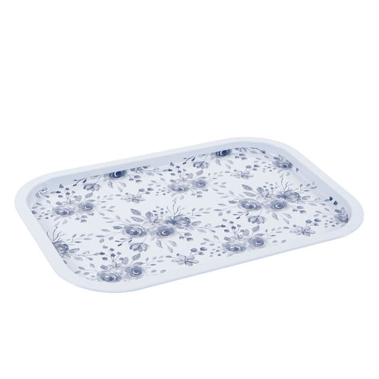 BANDEJA METAL 40X28,5 FLORES AZUL