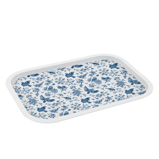 BANDEJA METAL 40X28,5 FLORES AZUL