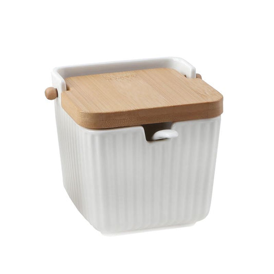 AZUCARERO CON CUCHARA PORCELANA GRABADA