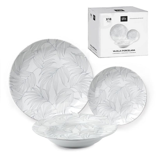 VAJILLA 18 PIEZAS HOJA GRIS