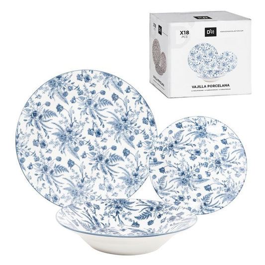VAJILLA 18 PIEZAS FLOR AZUL