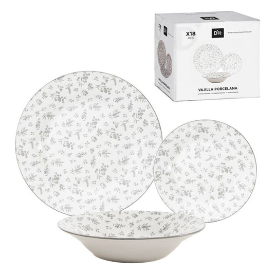 VAJILLA 18 PIEZAS FLOR GRIS