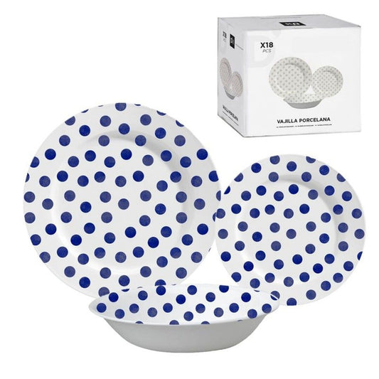 VAJILLA 18 PIEZAS TOPOS AZUL