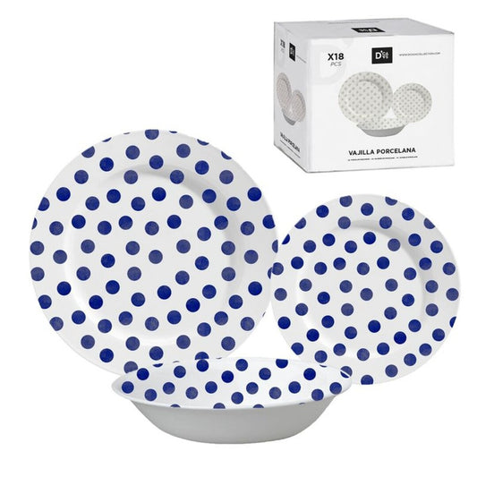 VAJILLA 18 PIEZAS TOPOS AZUL