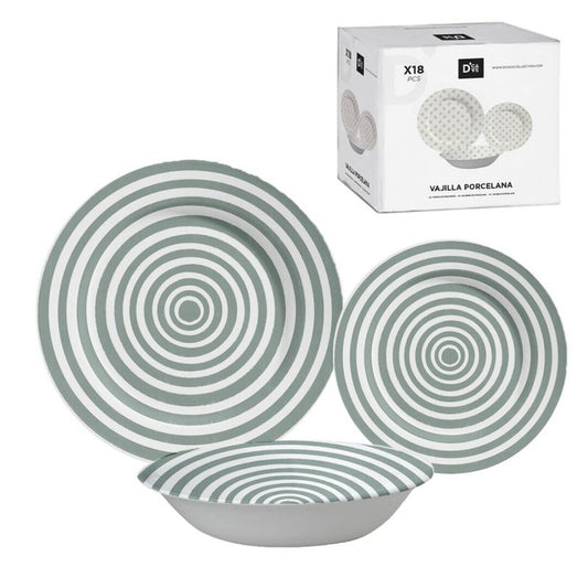 VAJILLA 18 PIEZAS RAYAS VERDE AGUA