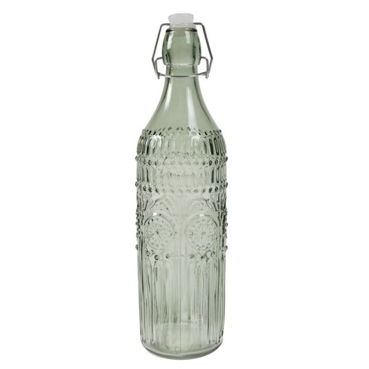 BOTELLA 1L CRISTAL GRABADO VERDE AGUA