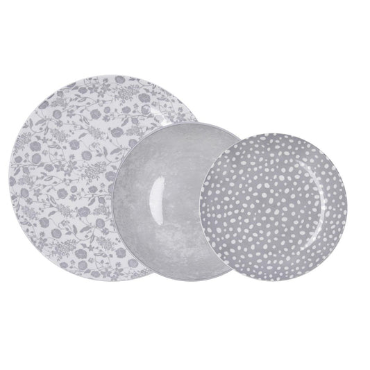VAJILLA ESTAMPADO FLORAL GRIS