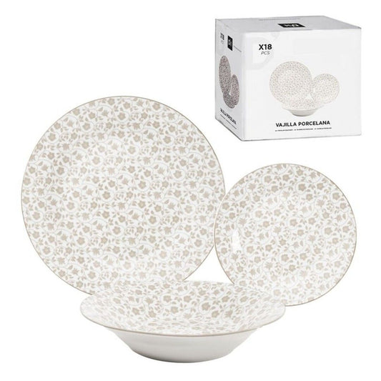 VAJILLA 18 PIEZAS FLOR BEIGE